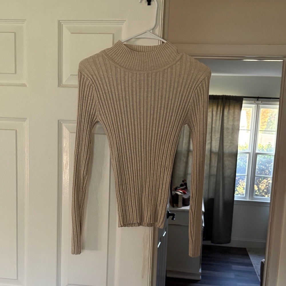 SO Women's Cream Ribbed Turtleneck Sweater